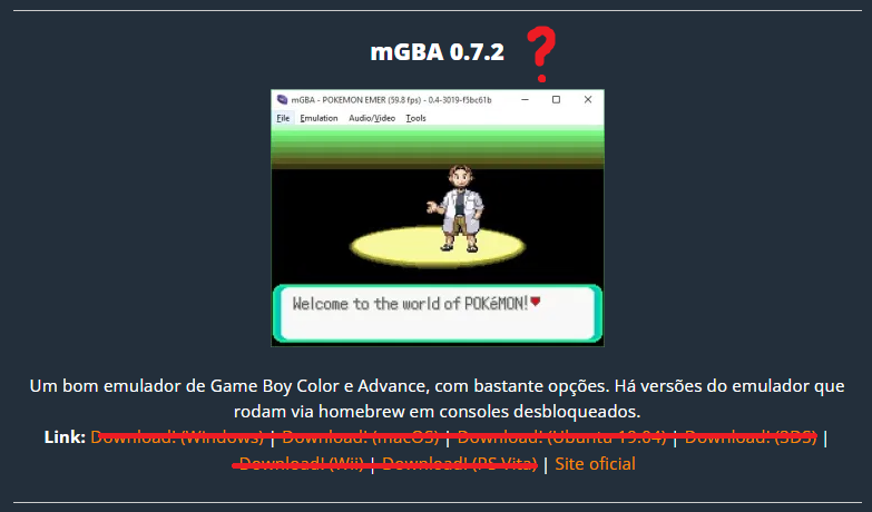 Atualização na página de Emuladores